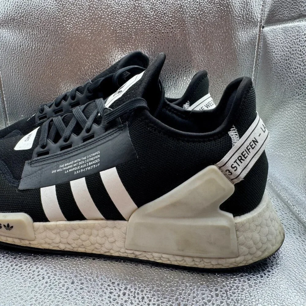 Size 13 Adidas Originals NMD_R1.V2 Mens Black White Athletic Running Shoe GX6367